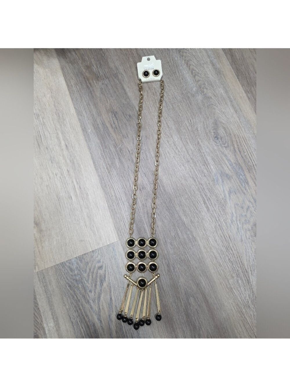 Mia Collection Gold Tone & Black Earring & Pendant Necklace Set - New In Package
